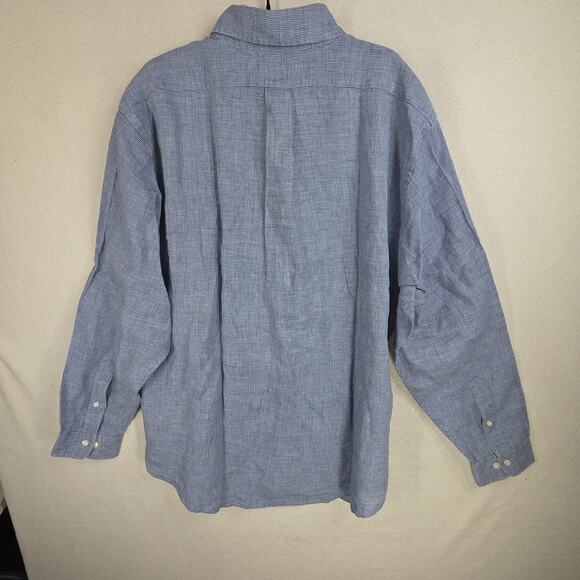 Brooks Brothers Shirt Mens Extra Large XL Blue 100% Linen Collared Preppy Work - Picture 2 of 10